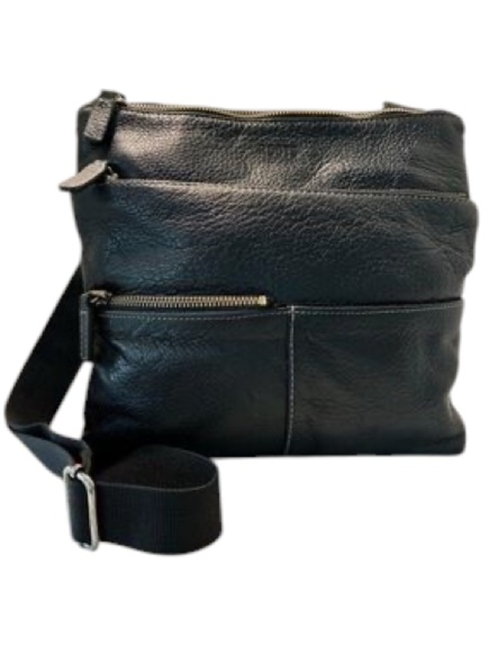 ROOTS Canada Black Pebbled Leather Crossbody Multi-Pocket Messenger Bag - Picture 5 of 13